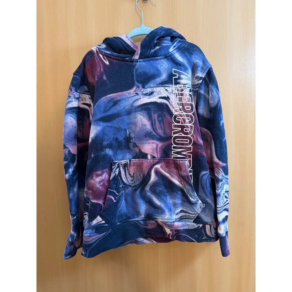 Abercrombie Kids Blue Purple Marble Swirl Logo Hoodie Sweatshirt Size 7/8